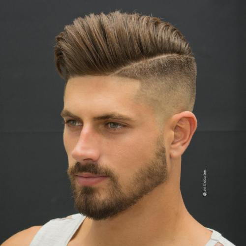 Pompadour With Side Part And Fade