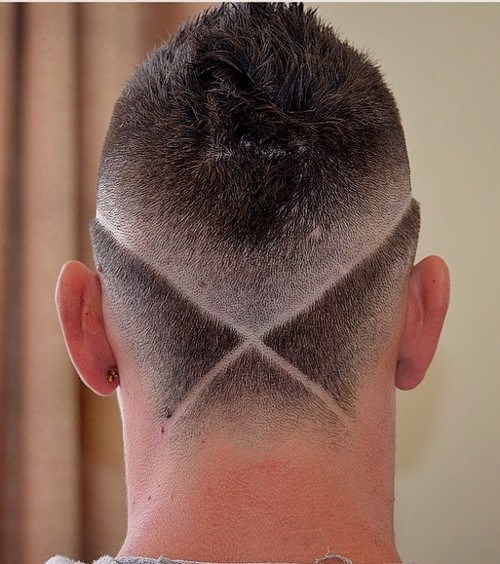 män's haircut with criss-crossed shaven lines