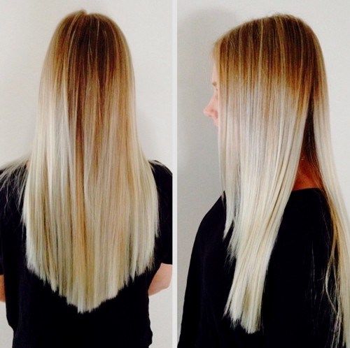 dolga blonde ombre hair with V cut