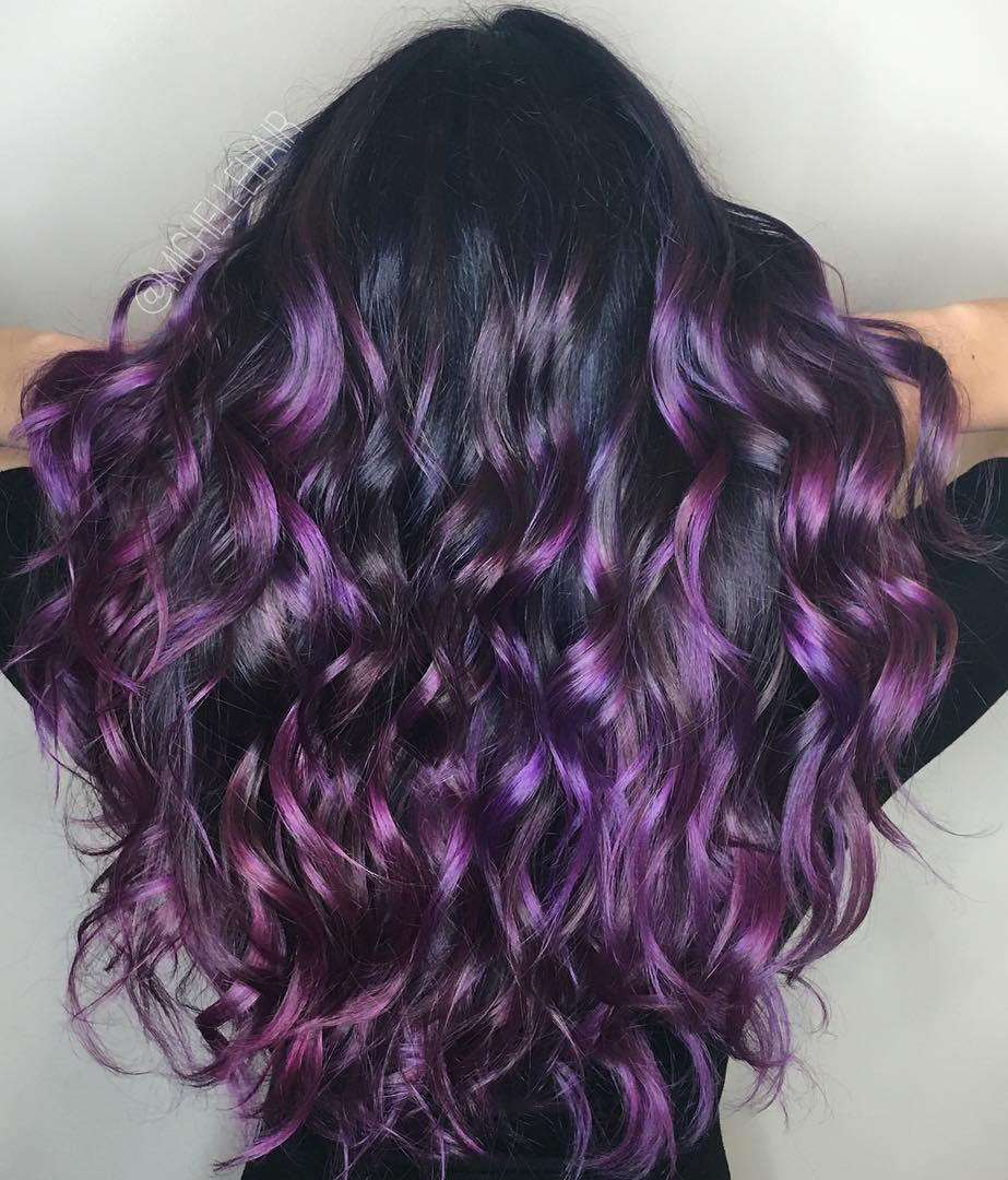 čierna Hair With Purple Balayage