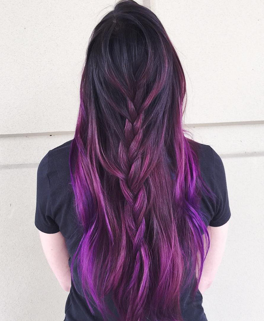 čierna To Purple Ombre Hair