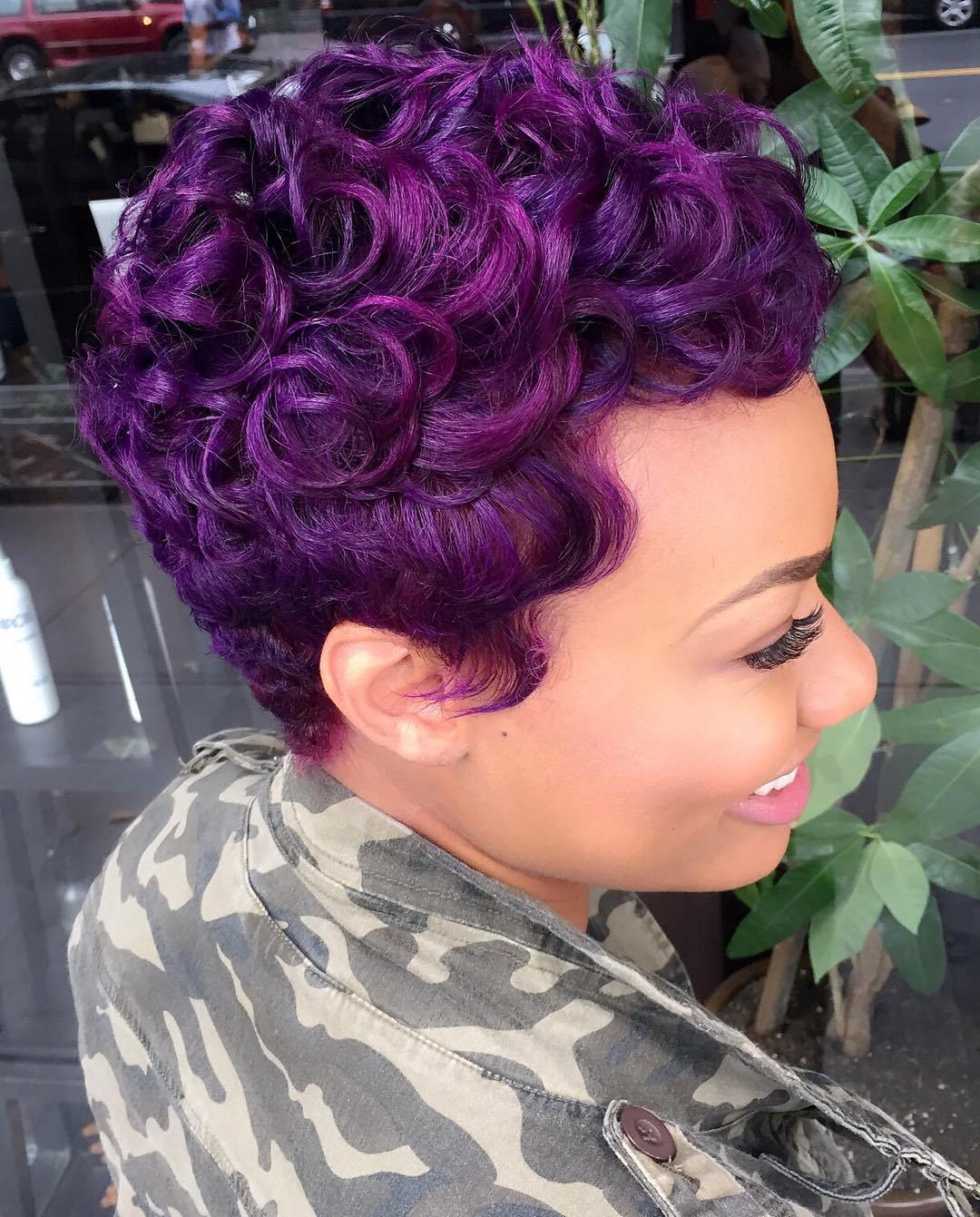 african American Purple Curly Pixie