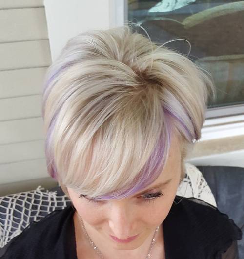 lung blonde pixie with light purple highlights