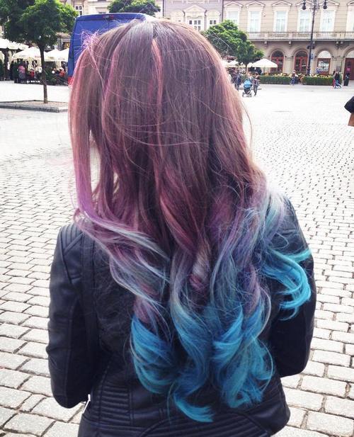 rjav to teal long ombre hair