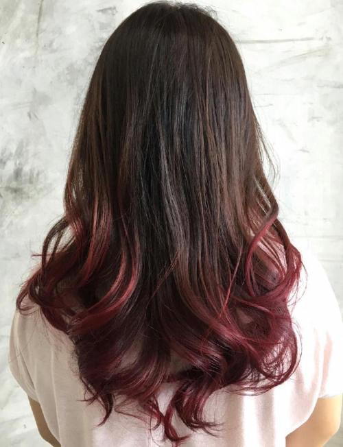 Temno Brown Hair With Burgundy Dip Dye