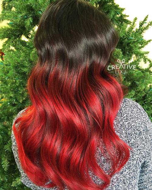 Svart To Red Ombre Hair