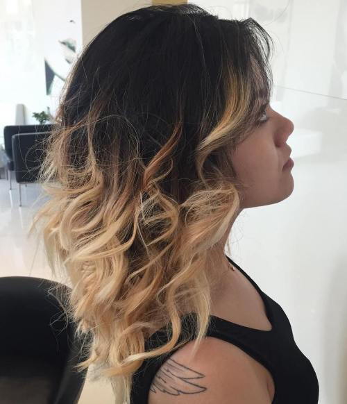 Črna To Blonde Curly Ombre Hair