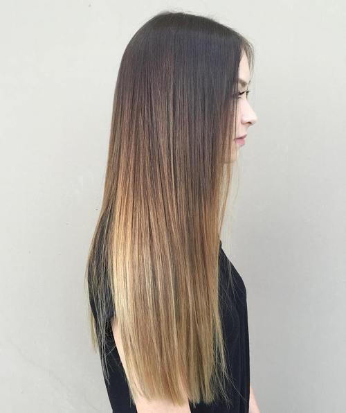 Črna to light brown long straight ombre hair