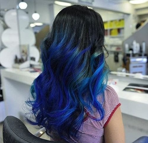svart hair with electric blue ombre highlights