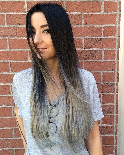 negru to gray long straight ombre hair