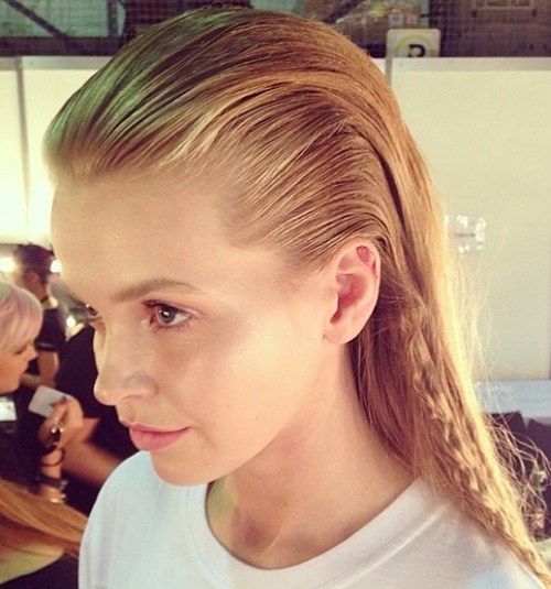 blond slicked back wet hairstyle