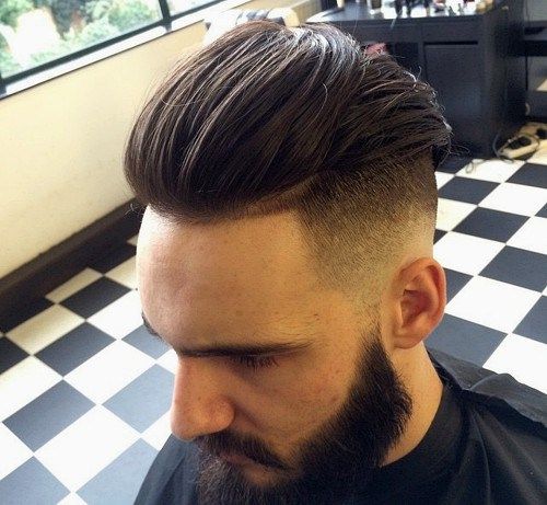 lång top, short sides men's hairstyle with beard