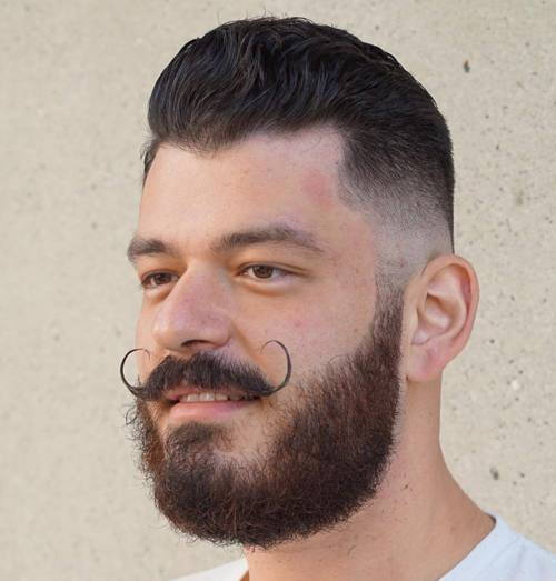 țuguia fade, beard and handlebar moustache 