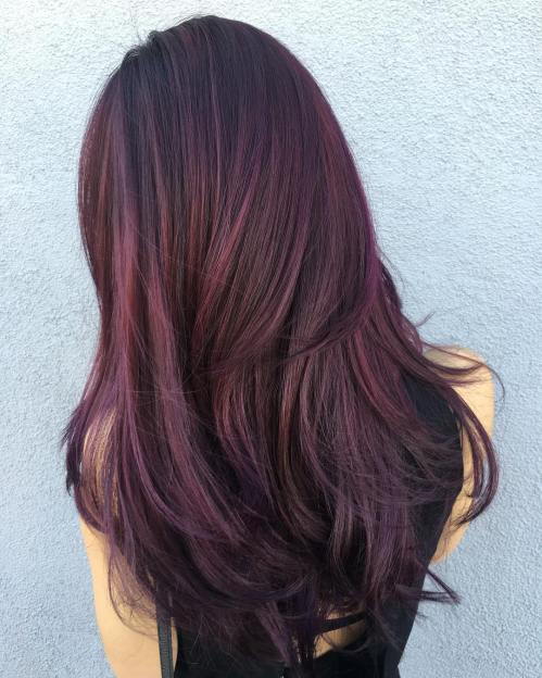 Svart Hair With Purple And Brown Balayage