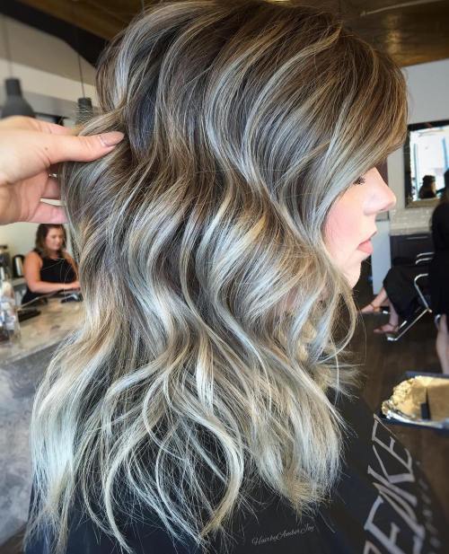 rjav Wavy Hairstyle With Gray Highlights