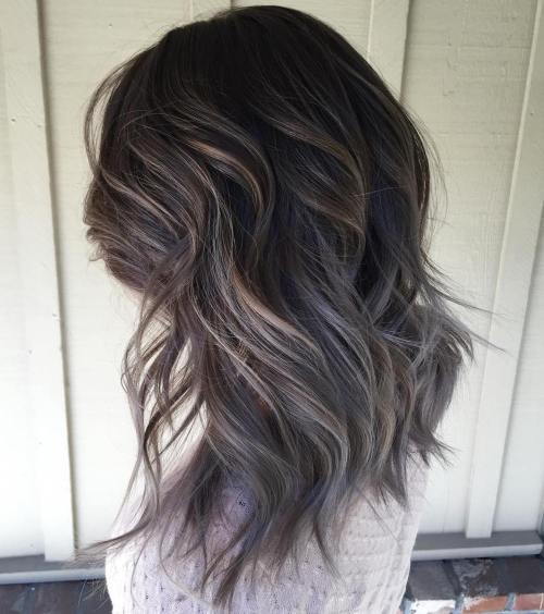 rjav Layered Hairstyle With Gray Ombre