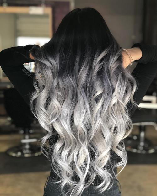 dolga Silver Ombre With Stretched Black Roots