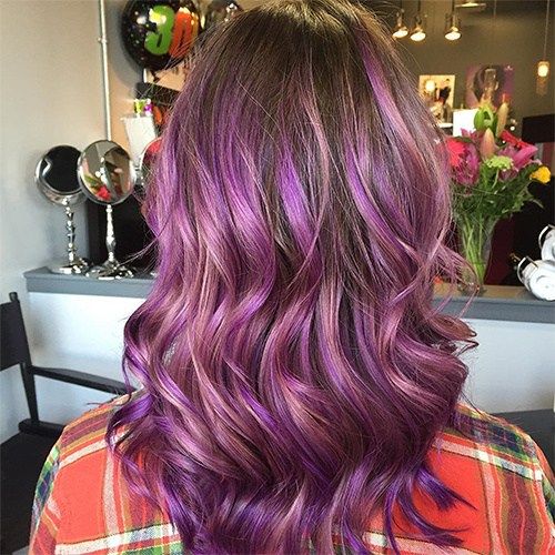 hnedý hair with pastel purple ombre highlights