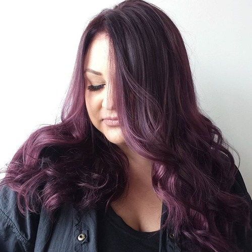 dlho black hair with ash purple highlights