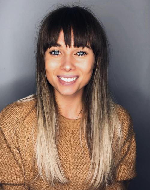 Lång Straight Ombre Hair With Bangs