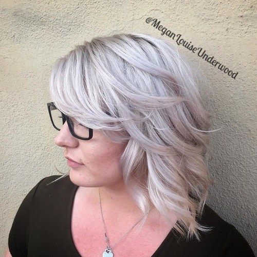 Silver Blonde Medium Curly Hairstyle