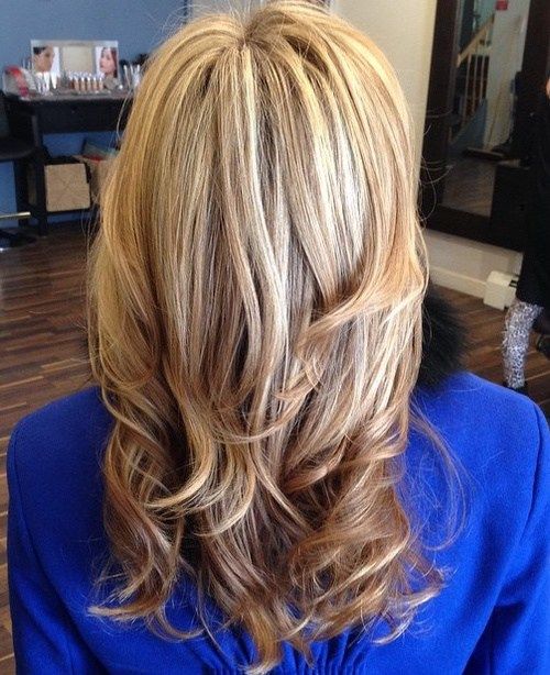 светло brown layered hair with blonde highlights