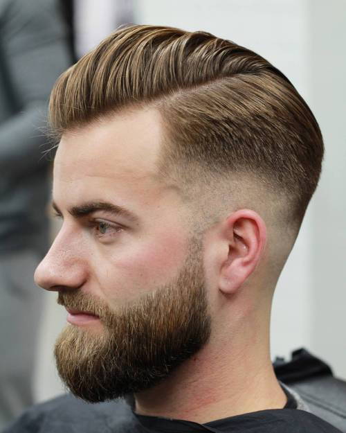 Combover Hairstyle With Fade And Beard