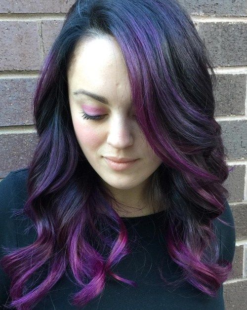 Črna hair with violet balayage