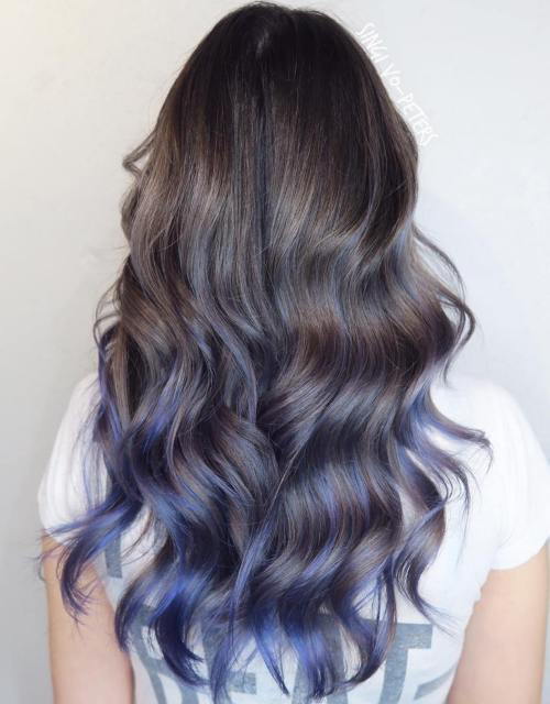 Pastel Blue Balayage For Brown Hair