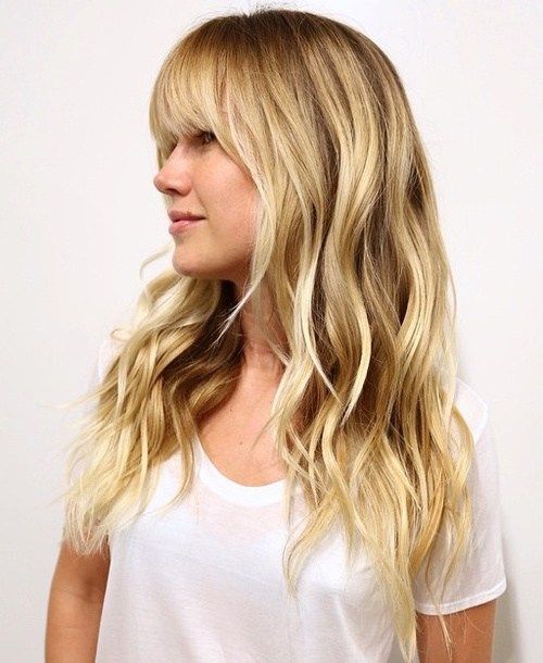 Layered Wavy Blonde Hairstyle With Bangs