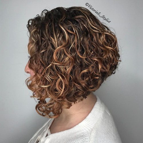 Inverted Curly Bob With Highlights