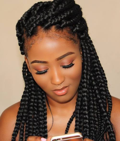 Halv Updo With Thick Box Braids