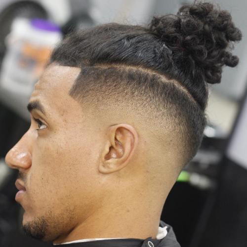 Man Bun With Fade For Curly Hair