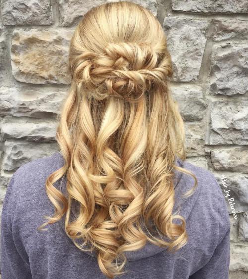 Blond Curly Half Updo With Twists