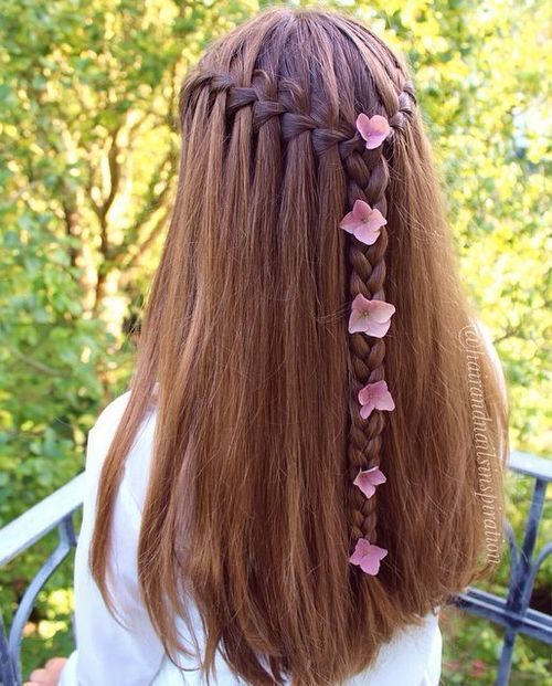halv updo with waterfall braid