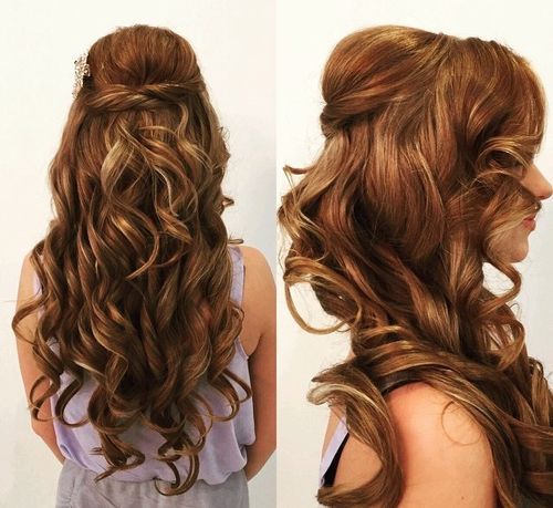 lockig half updo with a bouffant for long hair