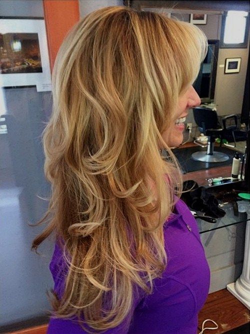 lång layered caramel blonde hair