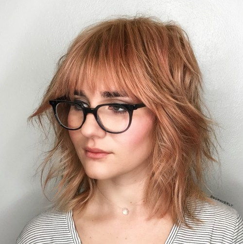 Strawberry Blonde Shag With Bangs