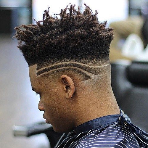 Negru High Top Fade With Carved Lines