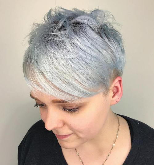 Choppy Silver Pixie With Bangs