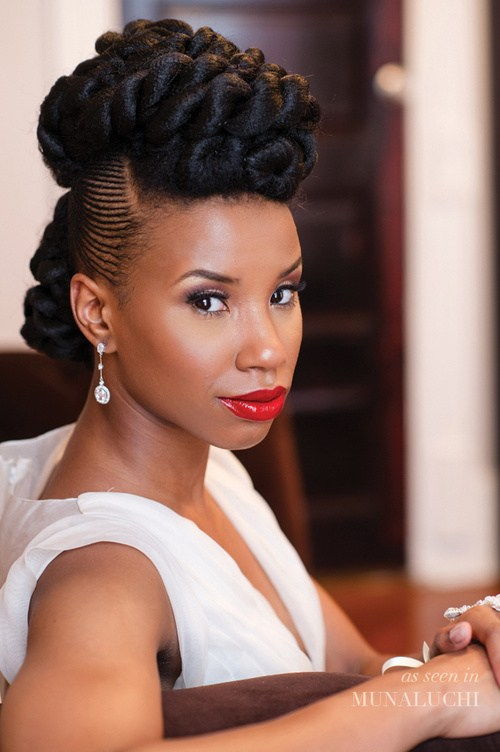 prírodné updo with twists and cornrows for brides