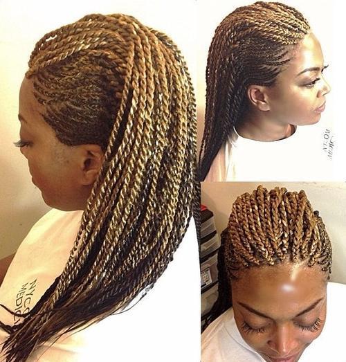hnedý and golden blonde twists hairstyle