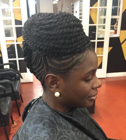 Svart Updo With Cornrows And Twists