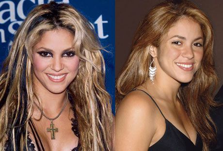 Shakira 2001 (left), 2007 (right).