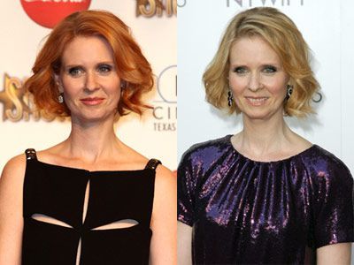 Cynthia nixon with red hair and blonde hair