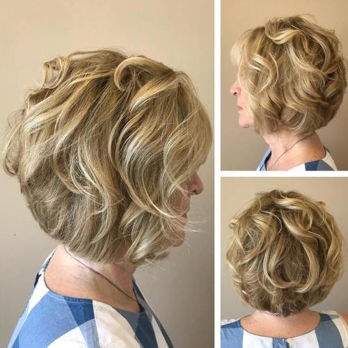 Honung Blonde Curled Bob Over 60