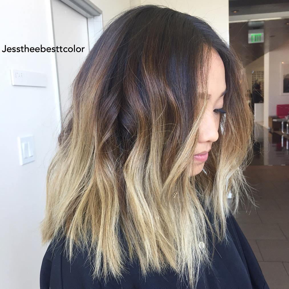 Brun Lob With Blonde Balayage Ombre