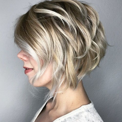 Blond Layered Bob with Silver Highlights