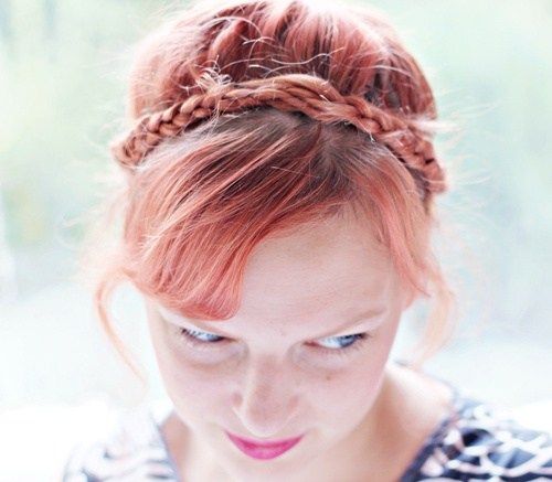 updo with crown braid for red hair