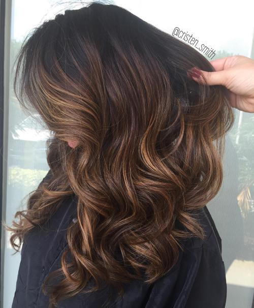 Svetlo Brown Balayage Hair With Black Roots